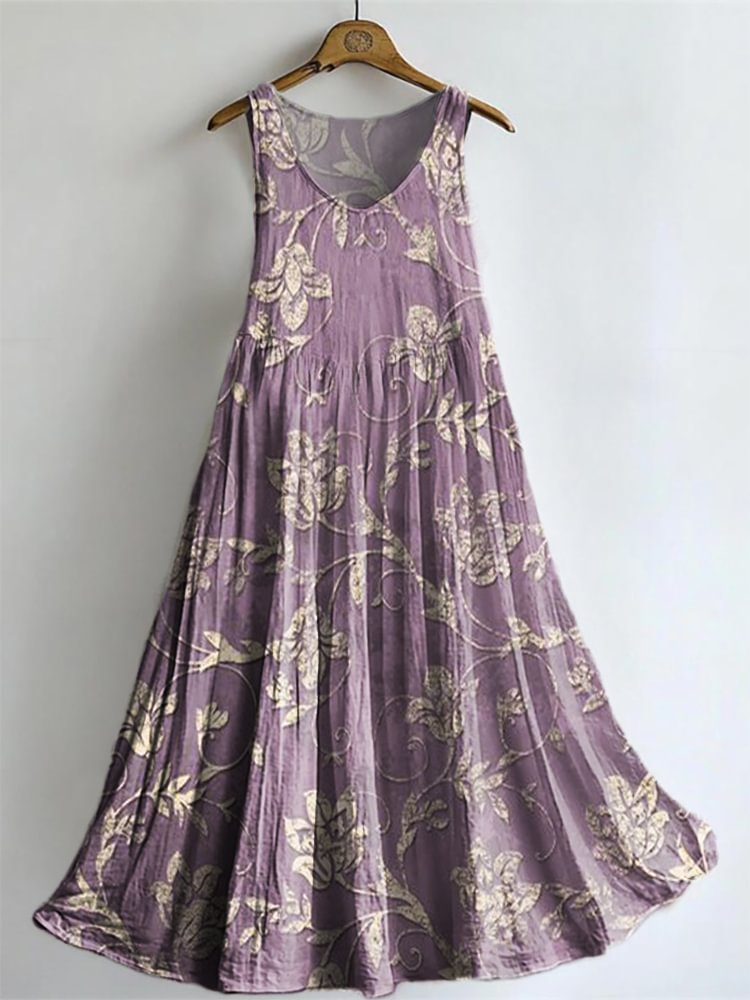 Women's Vintage Folk Art Floral Pattern Sleeveless Dresses