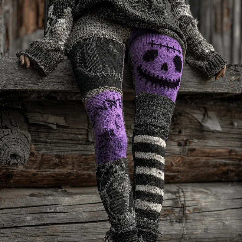 Halloween Contrast Stitching Comfortable knitted leggings