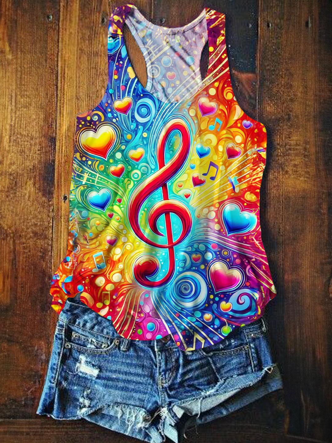 Colorful Hippie Music Art Printed Casual Tank Top