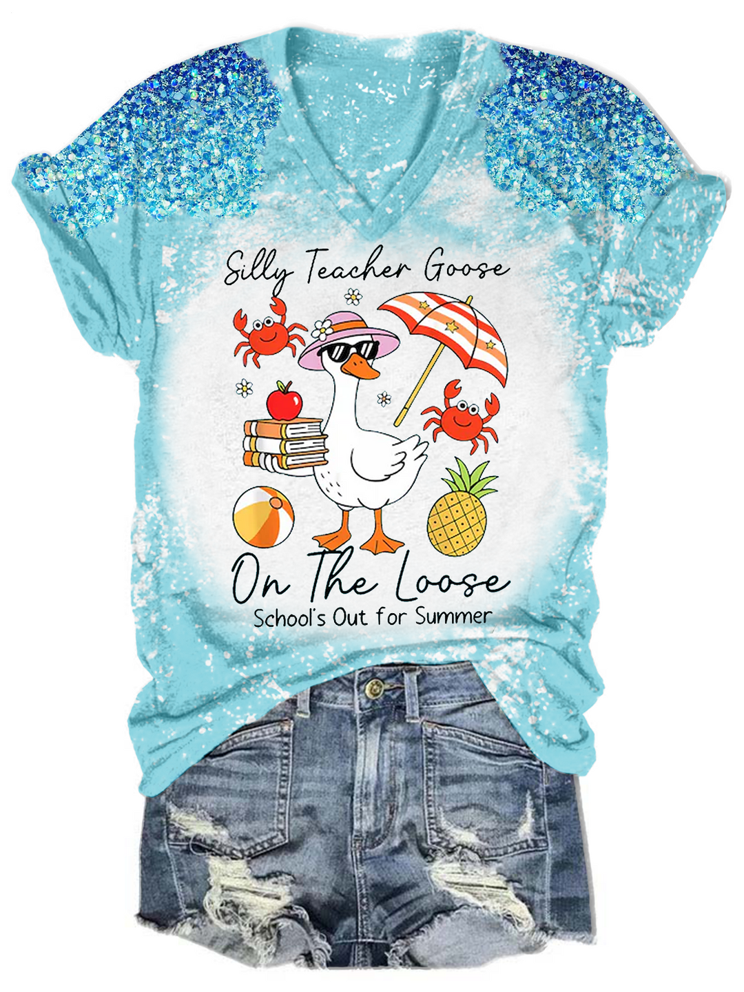 Silly Teacher Goose On The Loose V-neck T-Shirt