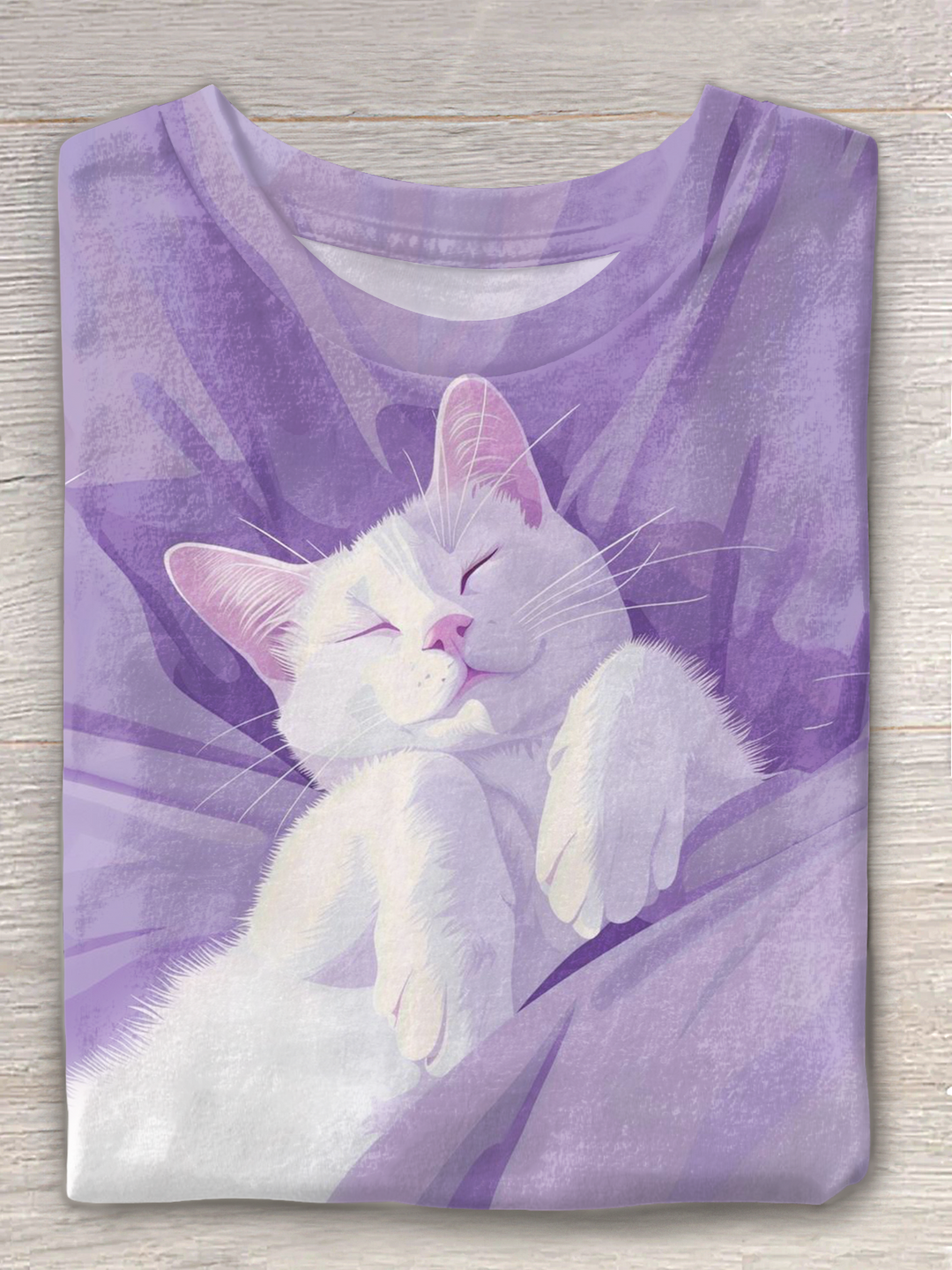 Fun Cat Ssleeping Art Crew Neck T-shirt