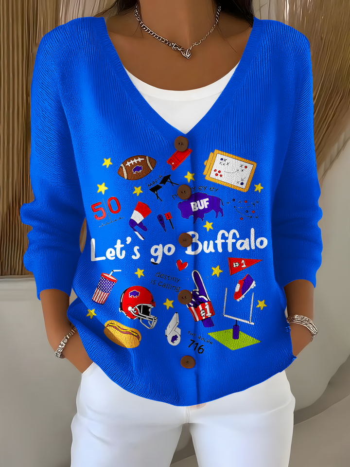 Buffalo Football Graffiti Casual V Neck Pullover Sweater