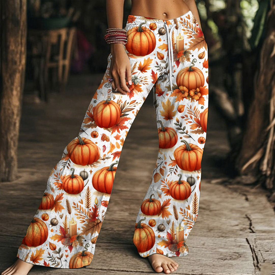 Women's Autumn Pumpkin Drawstring Wide-Leg Pants
