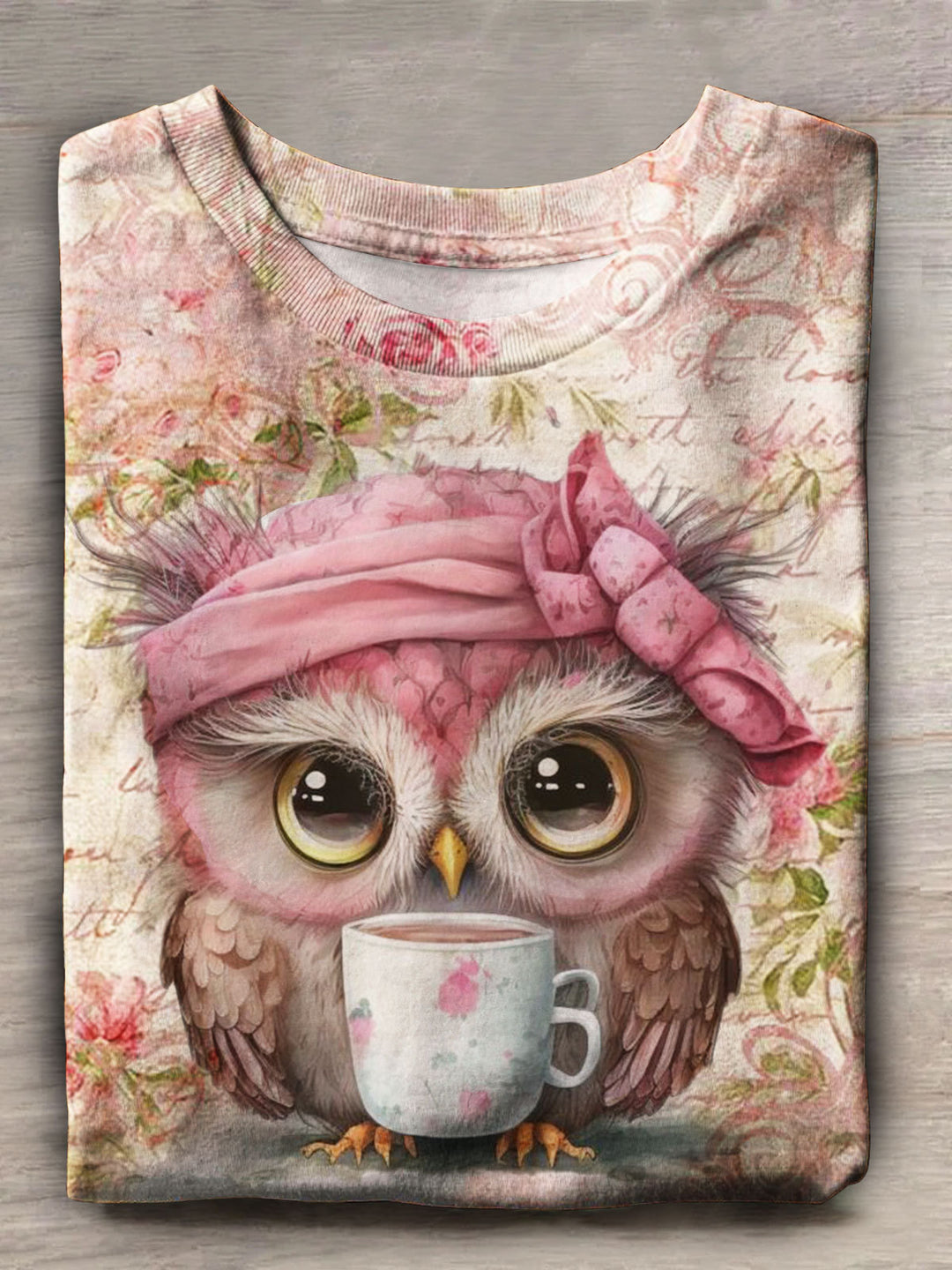 Coffee Owl Print Short Sleeve Top