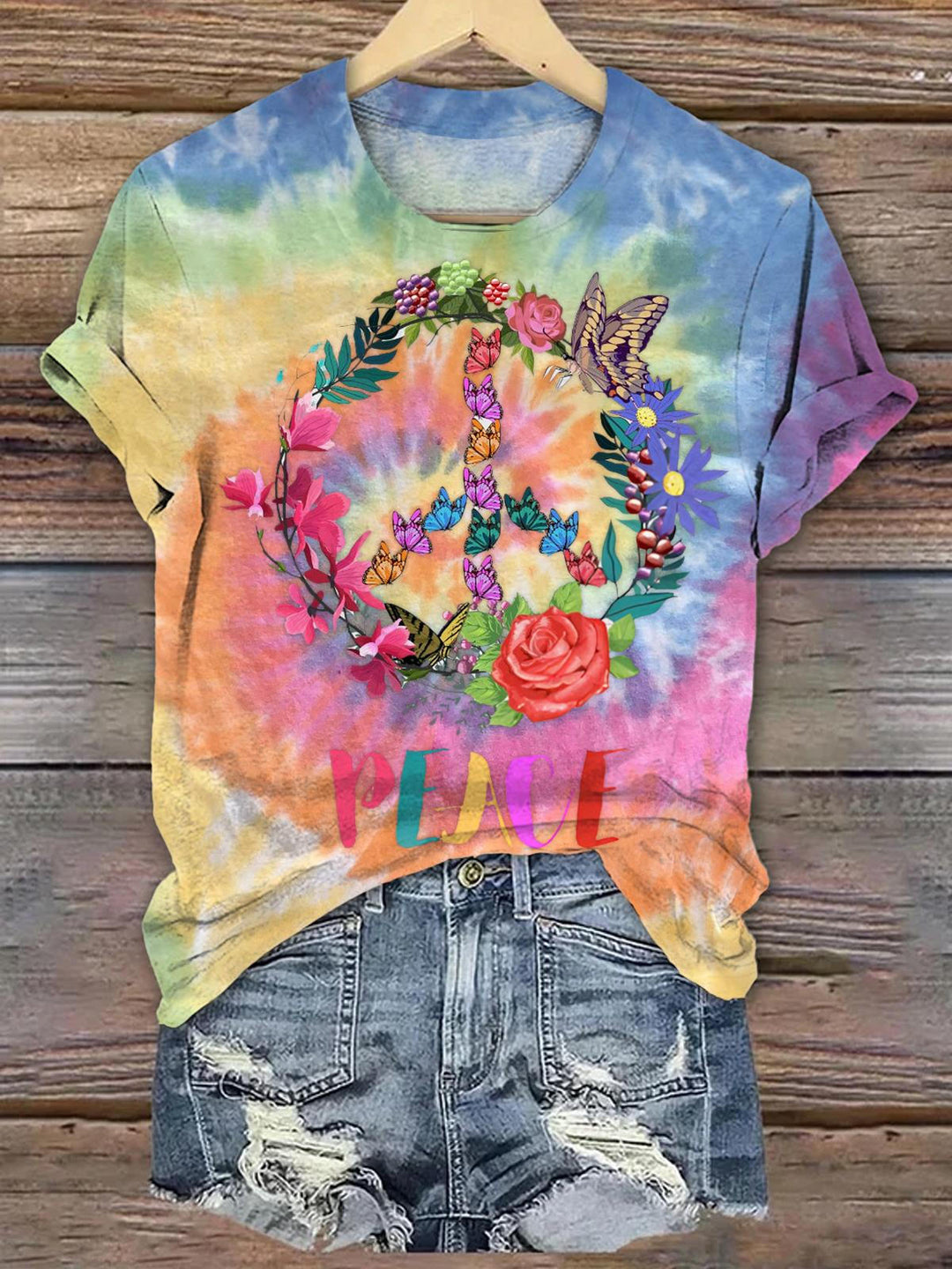 Butterfly Hippie Peace Crew Neck T-shirt