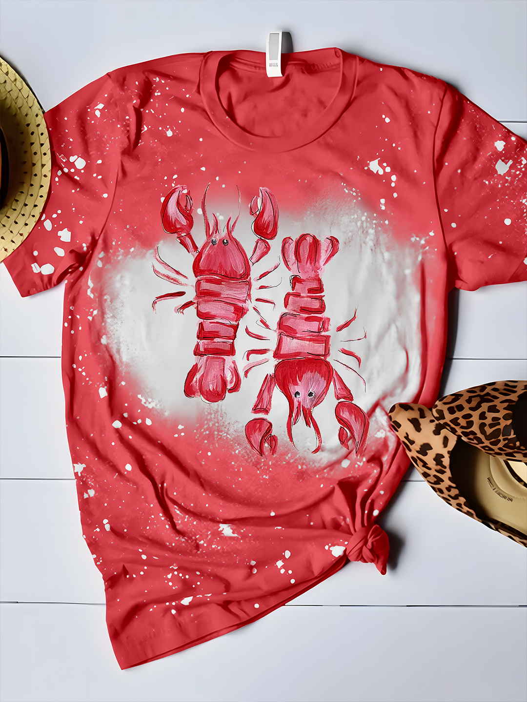 Tie-Dye Crawfish Art Crew Neck T-shirt