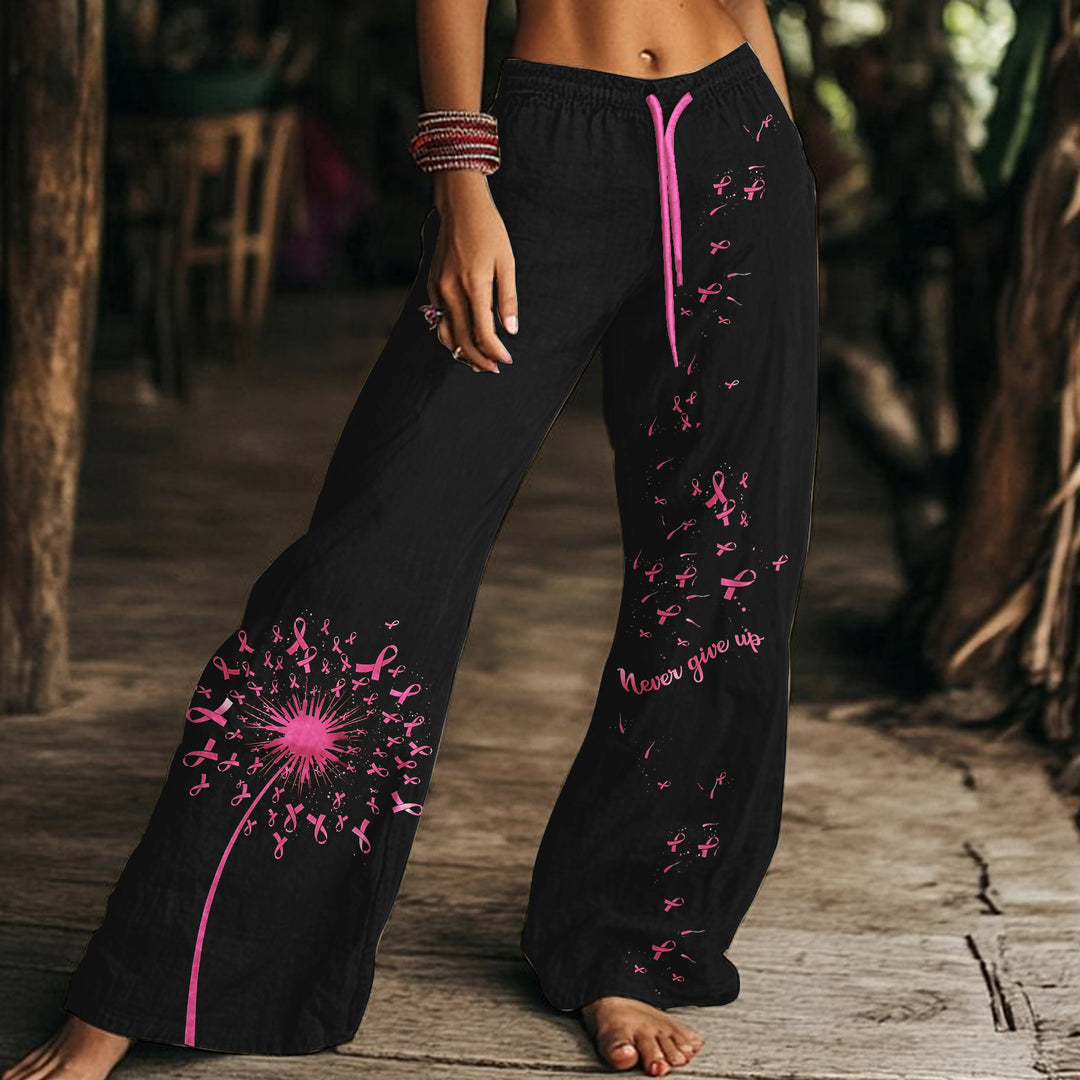 Breast Cancer Awareness Women's Drawstring Wide-Leg Pants