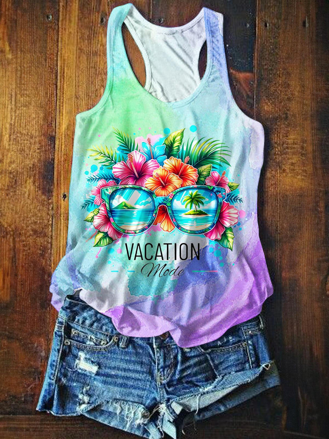 Vacation Mode Printed Casual Tank Top