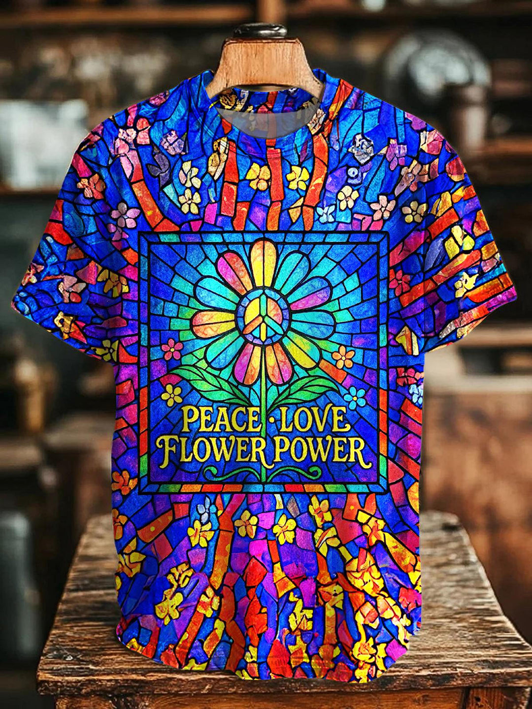 Hippie Floral Print Crew Neck T-shirt