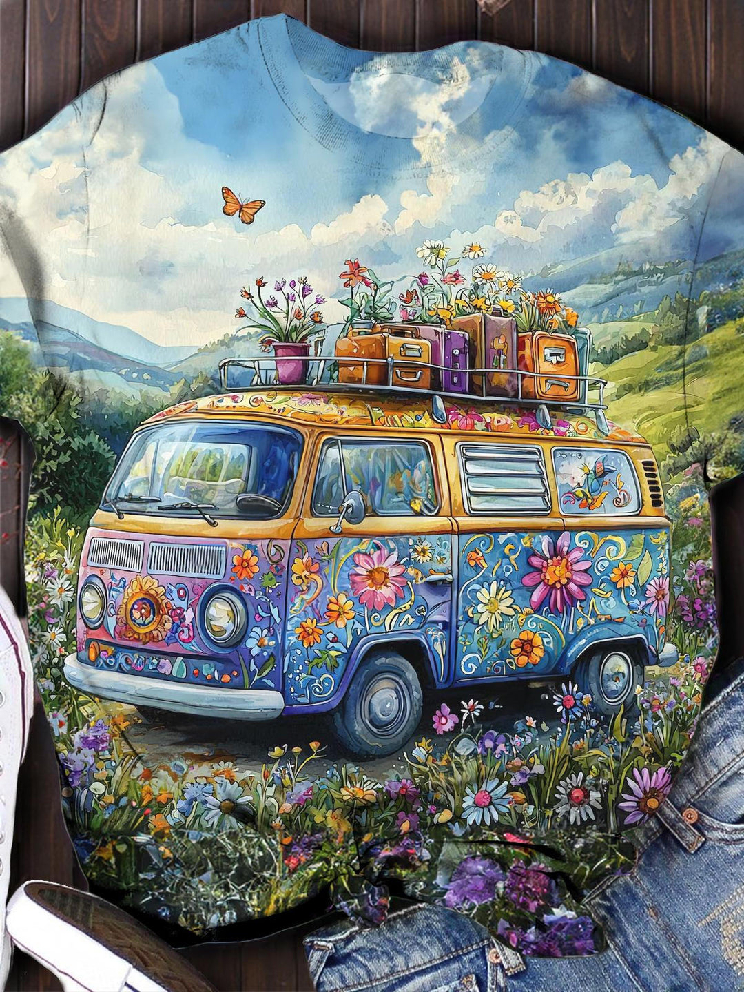 Hippie Van Graphics Traveling Crew Neck T-shirt