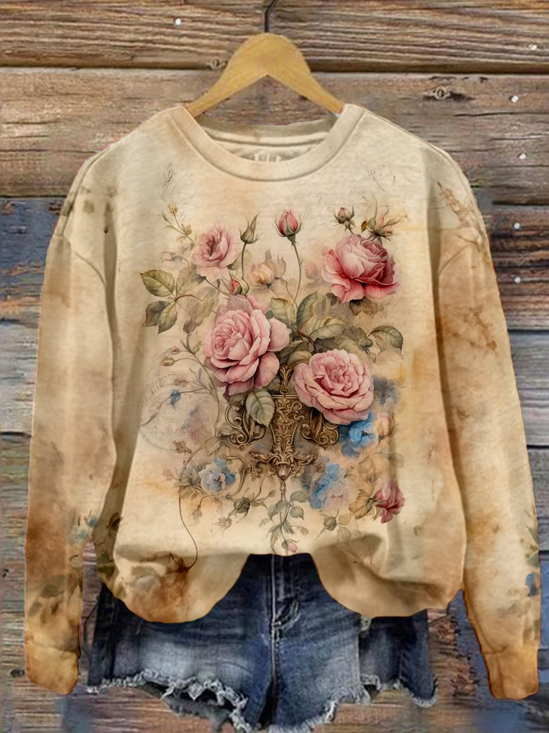 Retro Flowers Printed Long Sleeve Casual Top
