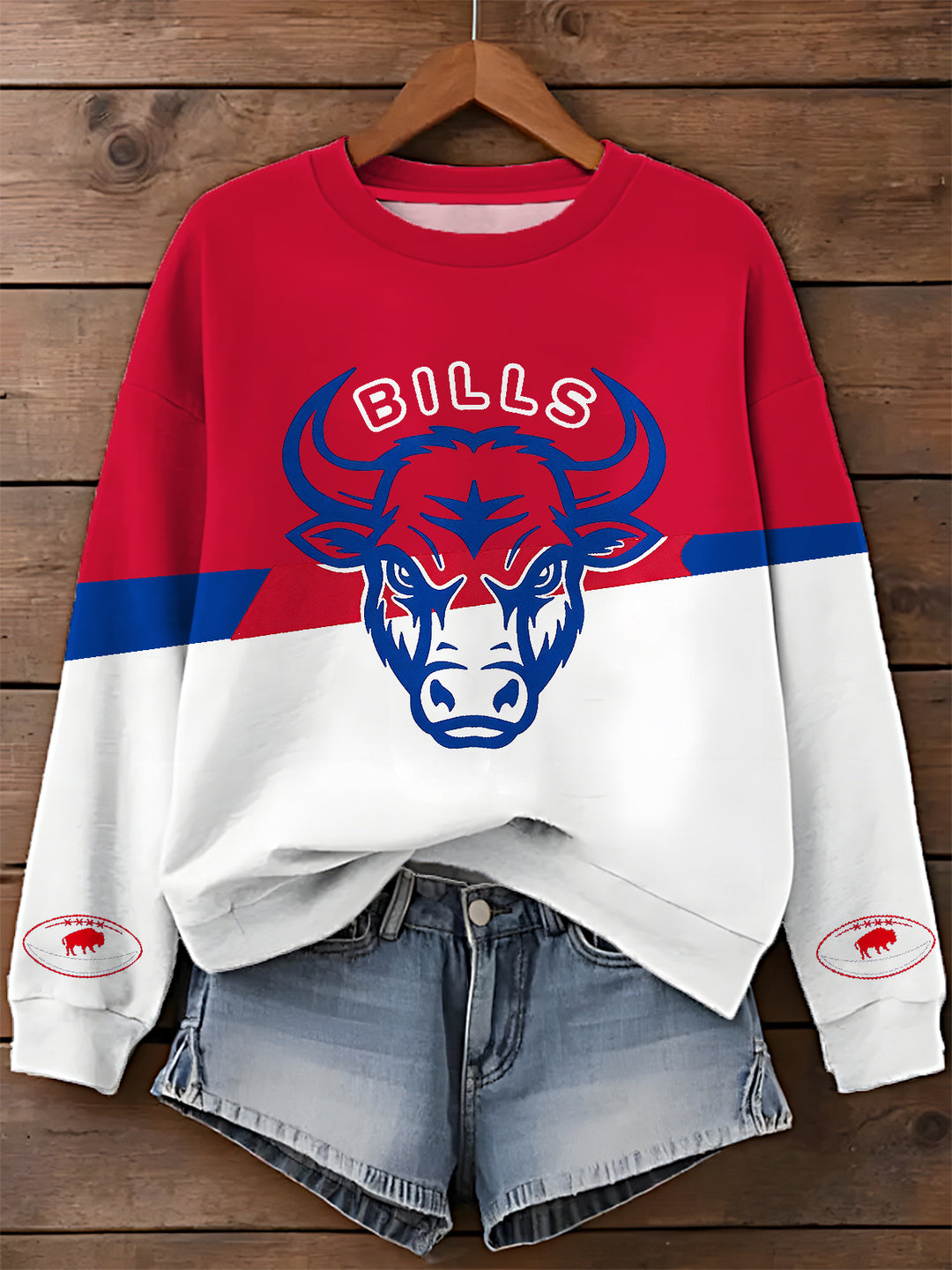 Buffalo Bills Color Clash Printed Long Sleeve Casual Top
