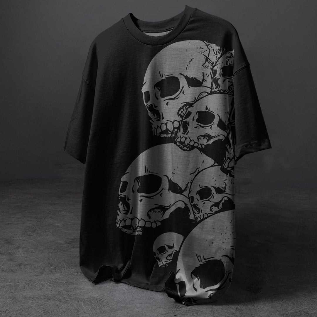 Halloween Gothic Skull Print Crew Neck T-shirt