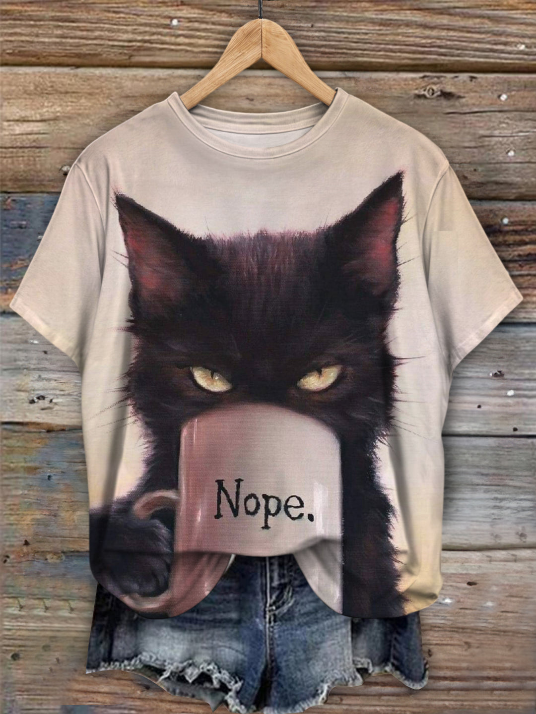 Funny Cat Art Crew Neck T-shirt