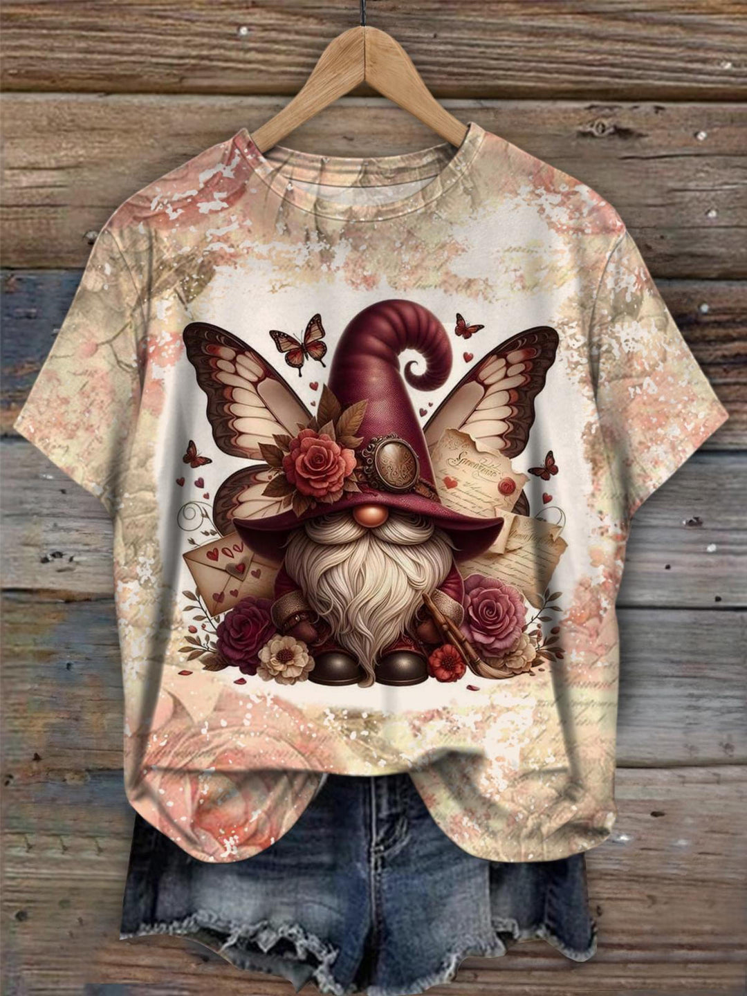 Vintage Butterfly Gnome Tie Dye Crew Neck T-shirt