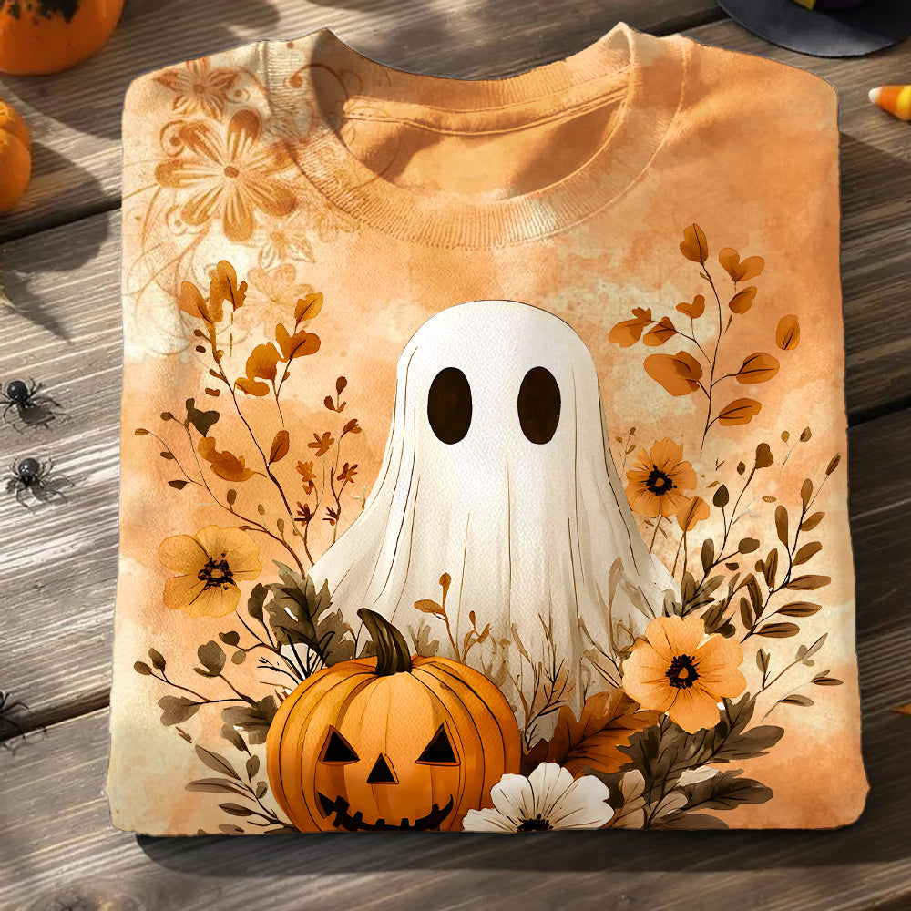 Autumn Halloween Ghost Printed Long Sleeve Casual Top