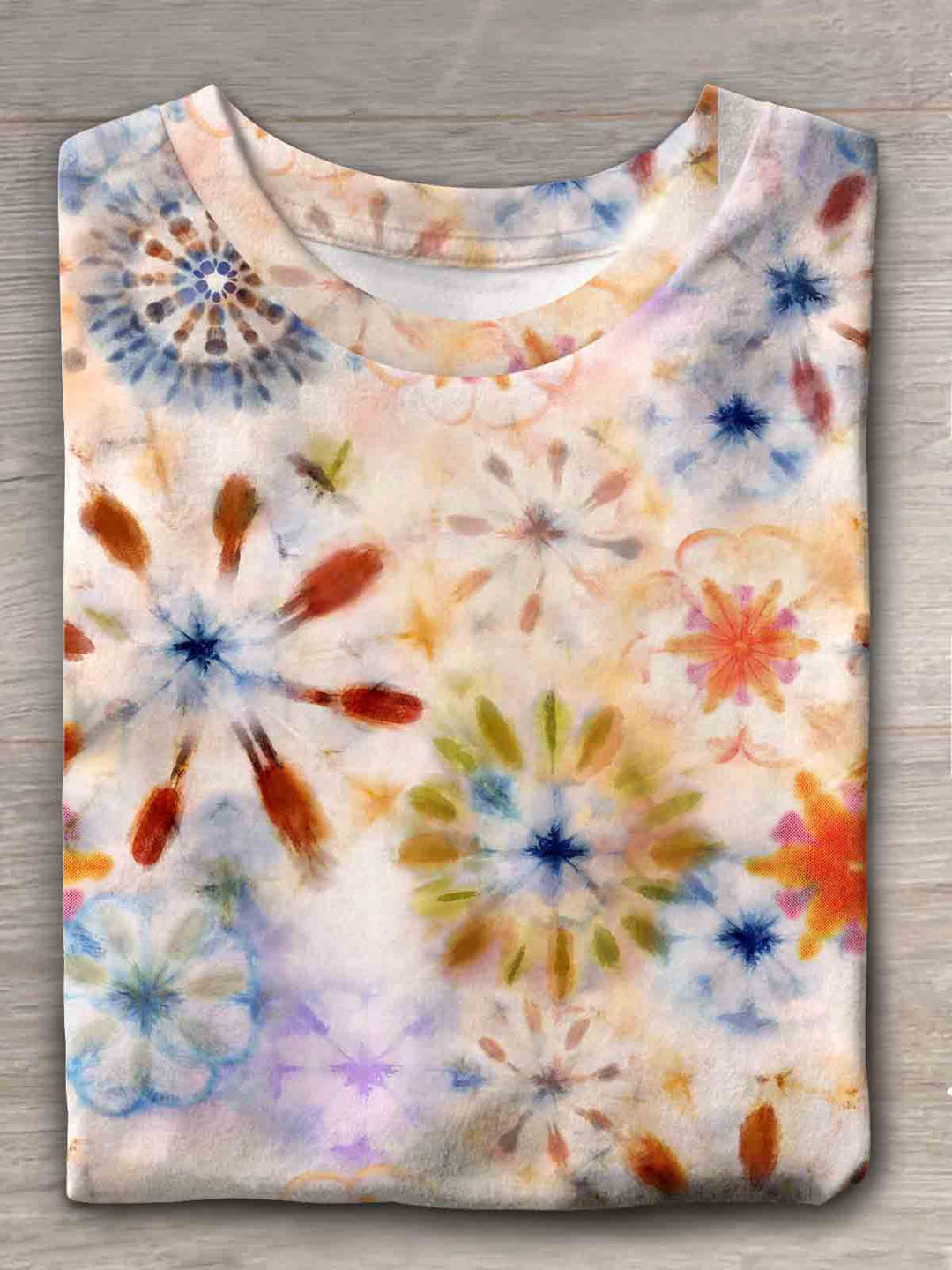 Women's Retro Tie-Dye Print Short Sleeve Crew Neck T-Shirt