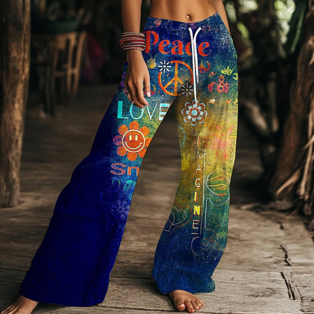 Retro Hippie Women's Drawstring Wide-Leg Pants