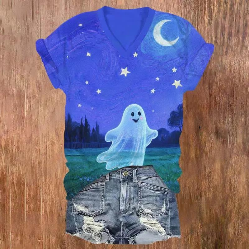Halloween Ghost V-neck T-Shirt