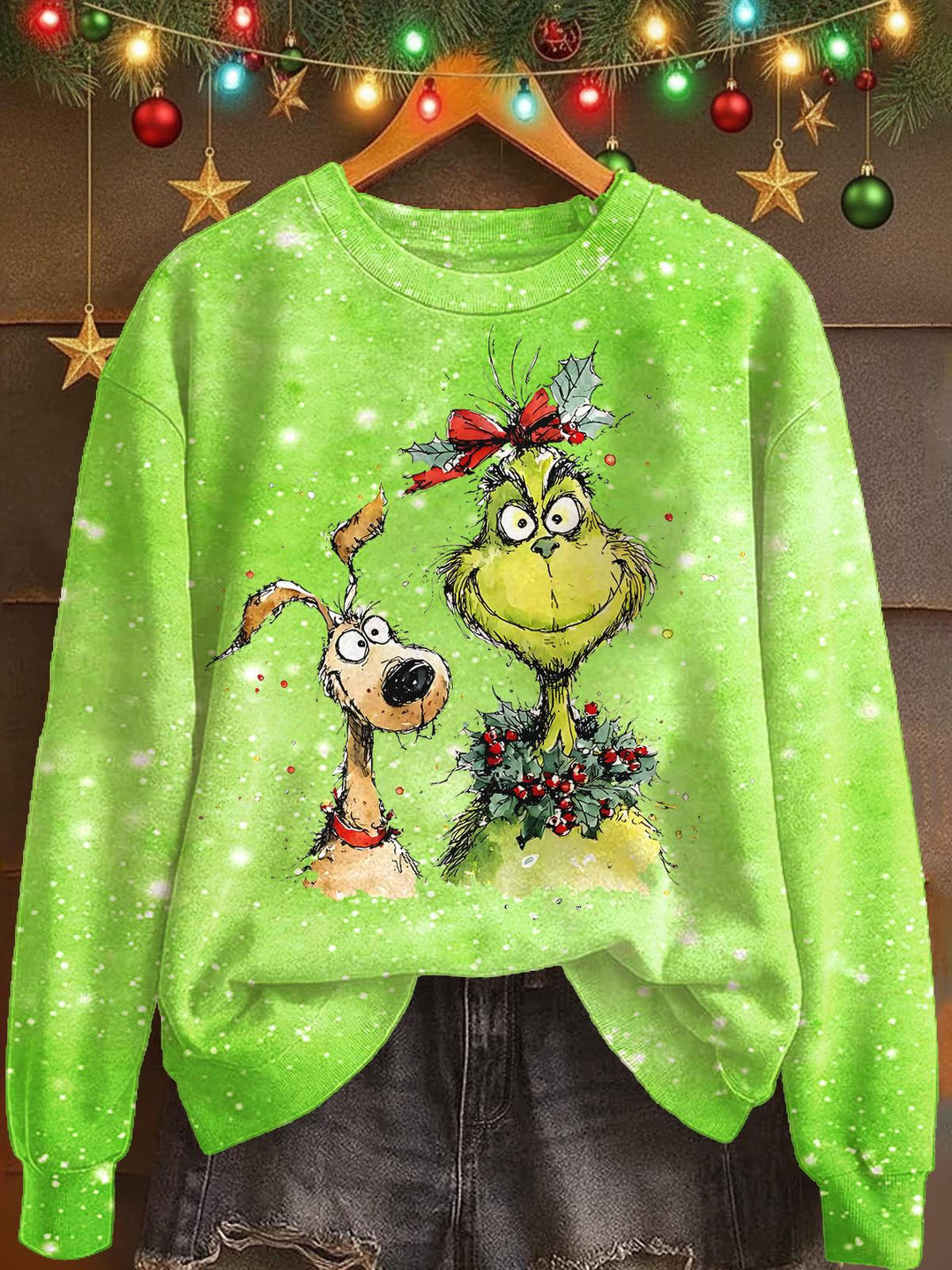 Christmas Grinch Print Long Sleeve Casual Top