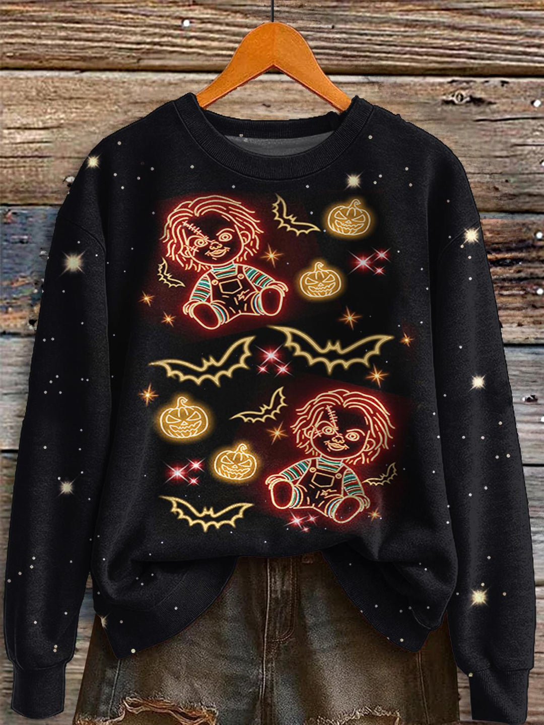 Halloween Neon Print Long Sleeve Casual Top
