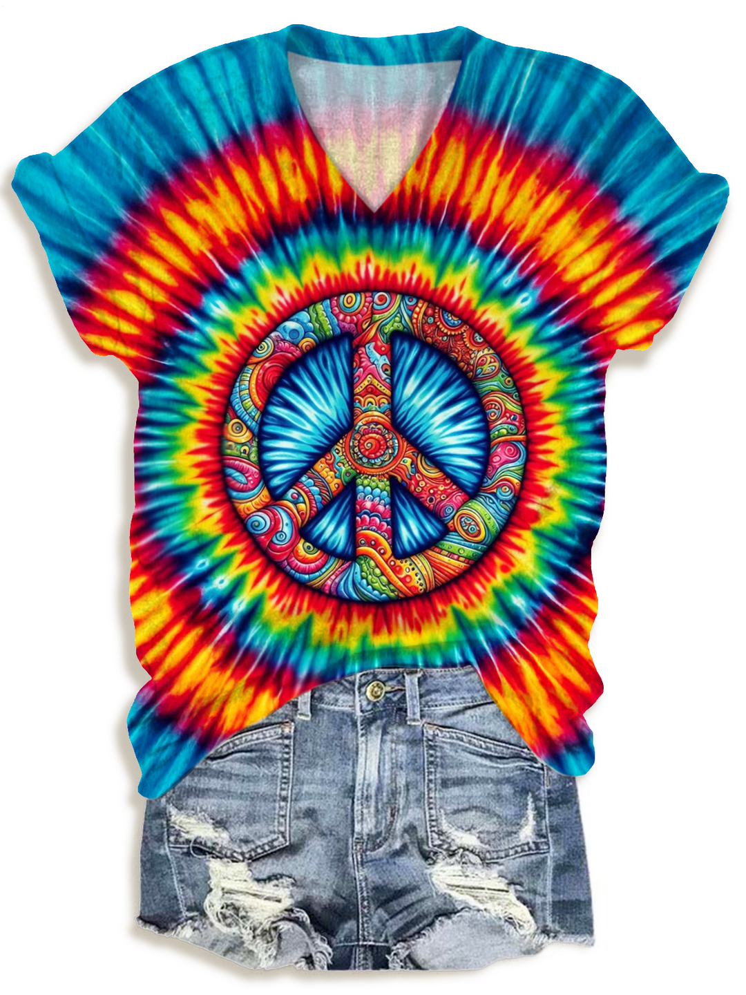 Retro Tie-dye Peace Hippie V-neck T-Shirt