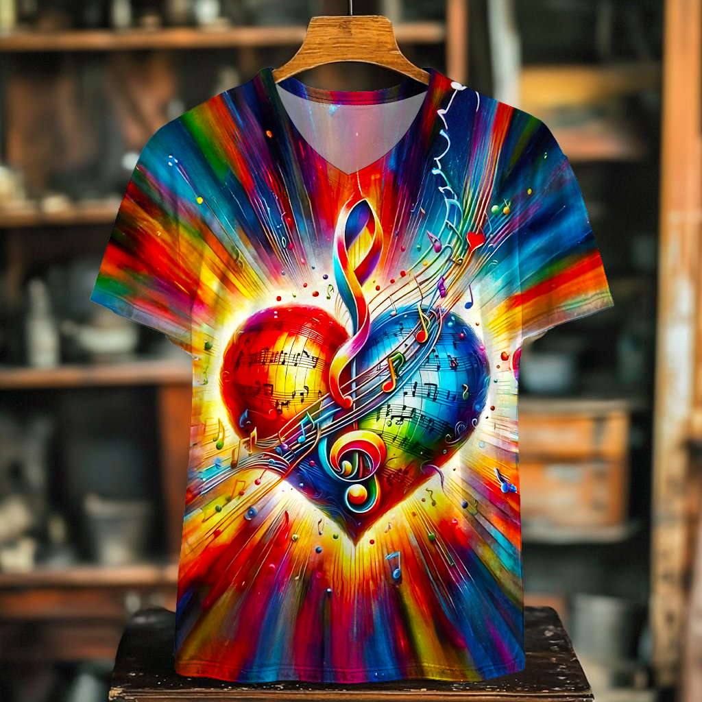 Colorful Hippie Music Love V-neck T-Shirt