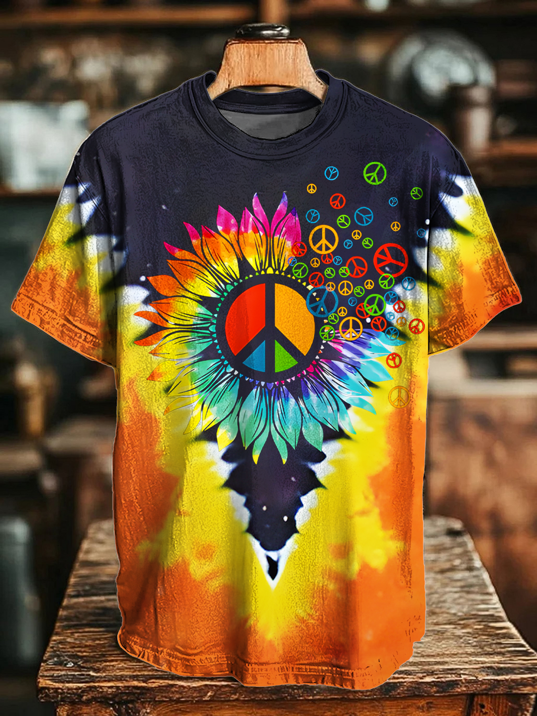 Tie-Dye Hippie Peace Daisies Crew Neck T-shirt