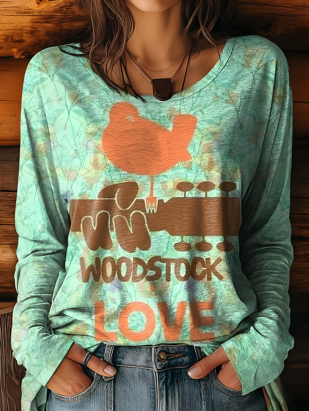 Woodstock Love Art Women's Round Neck Long Sleeve T-shirt