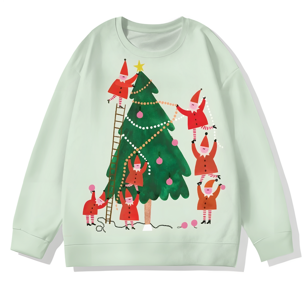 Retro Fun Christmas Printed Long Sleeve Casual Top