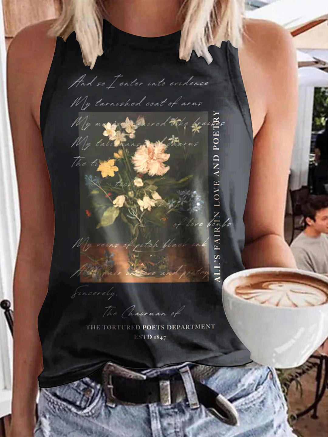 Vintage Print Casual Sleeveless Top