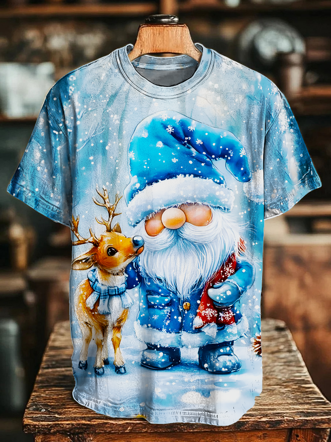 Gnomes And Reindeer Crew Neck T-shirt