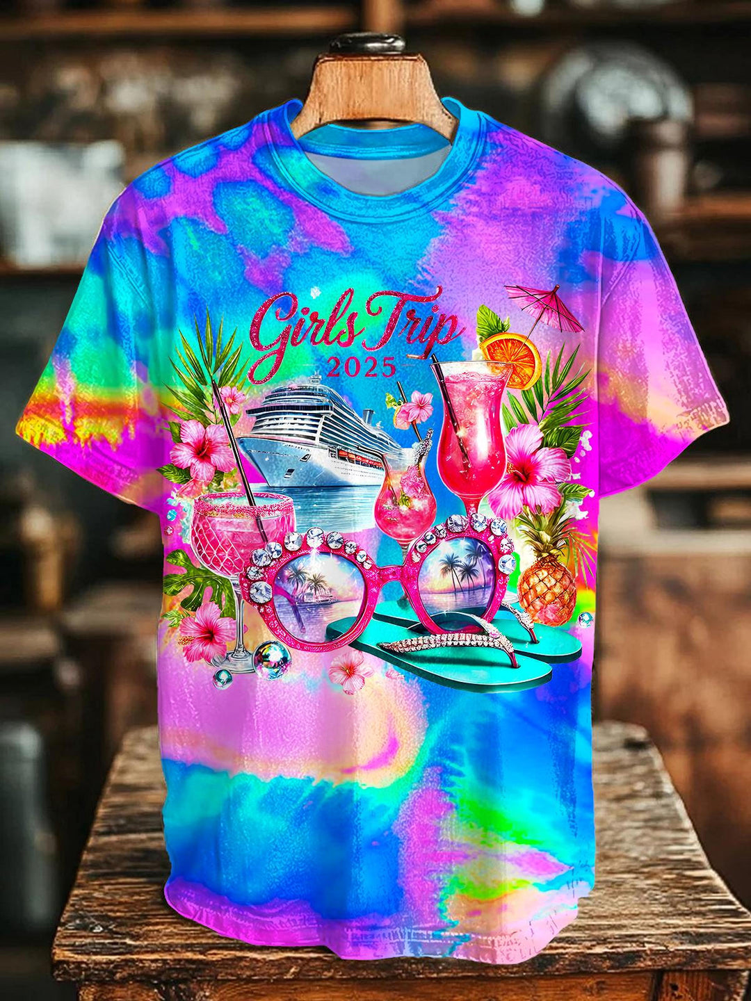 Colorful Beach Vacation Crew Neck T-shirt