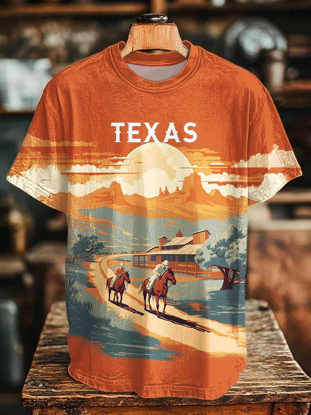 Vintage Western Print Crew Neck T-shirt