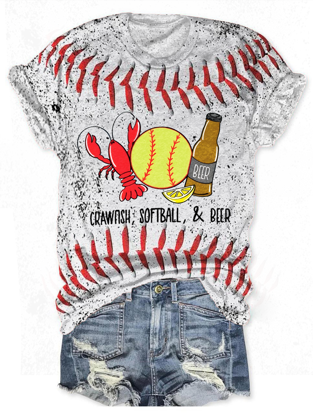 Crawfish Baseball And Beer/Love Crew Neck T-shirt