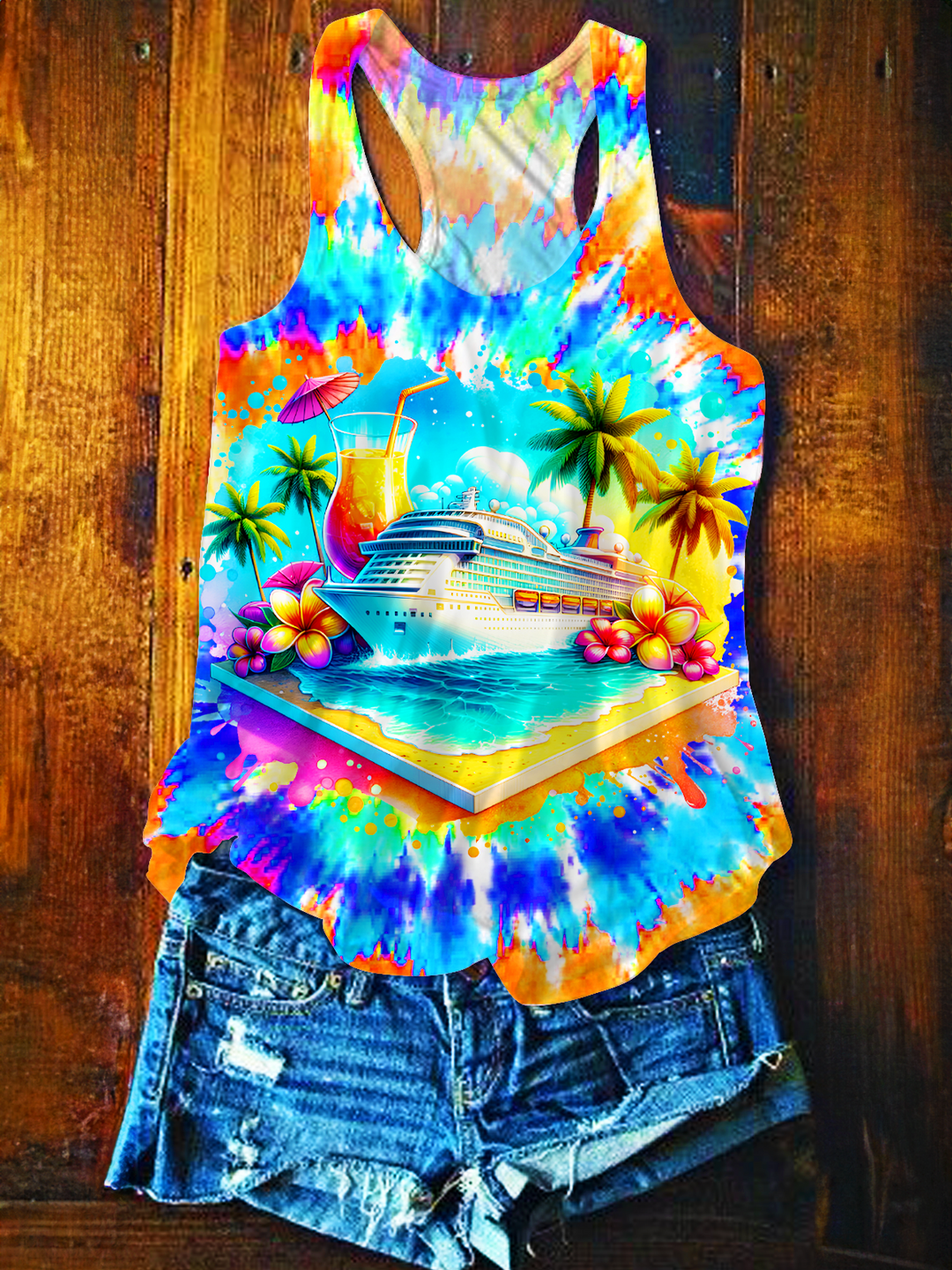 Vacation Cruise Watercolor Art Printed Casual Tank Top