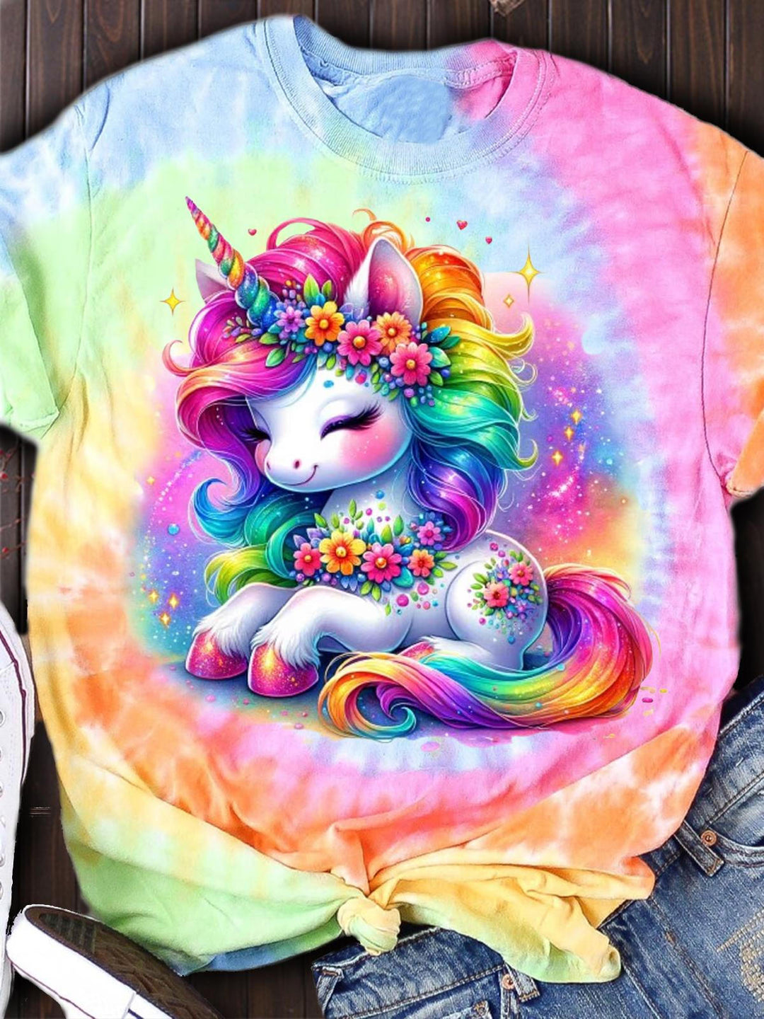 Unicorn Tie Dye Print Casual Top