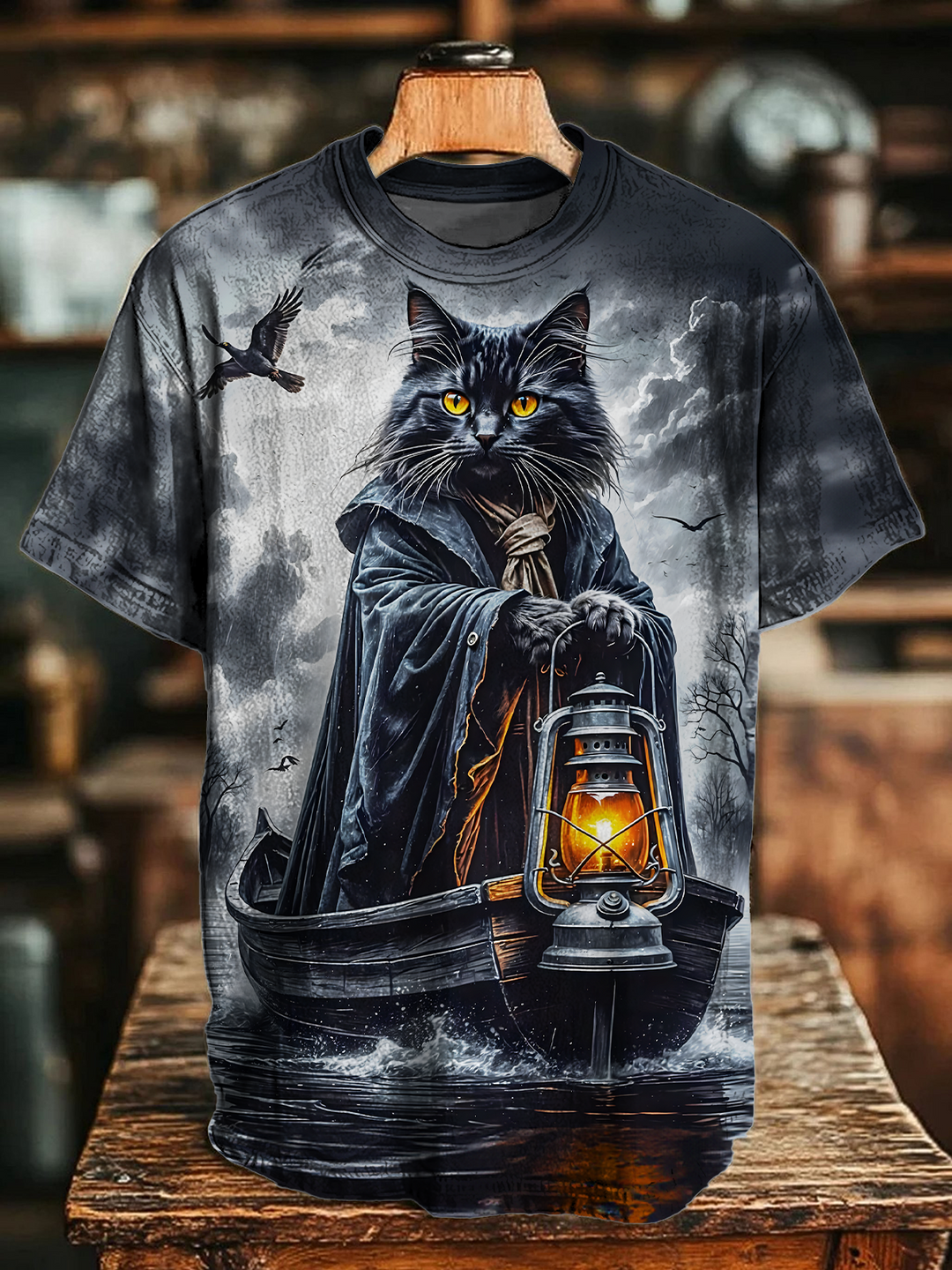 Scary Halloween Cat Crew Neck T-shirt