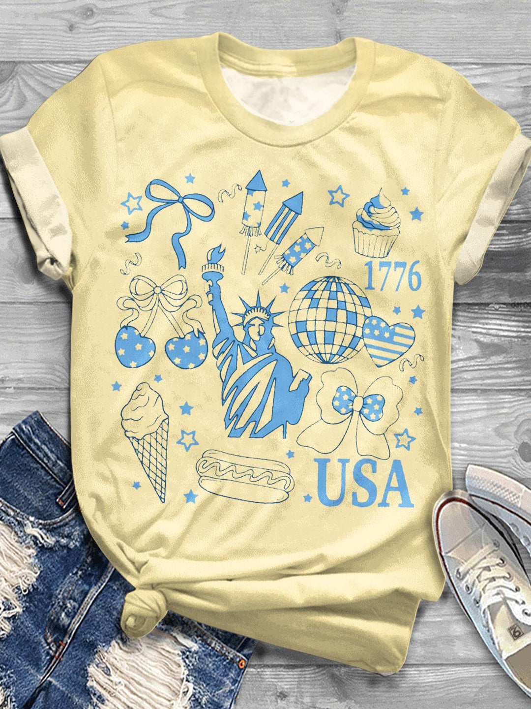 Retro America Independence Day Crew Neck T-shirt