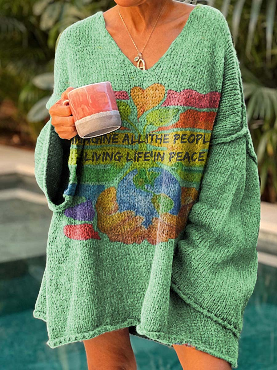 Everyone Living In Peace Casual Pullover Sweater