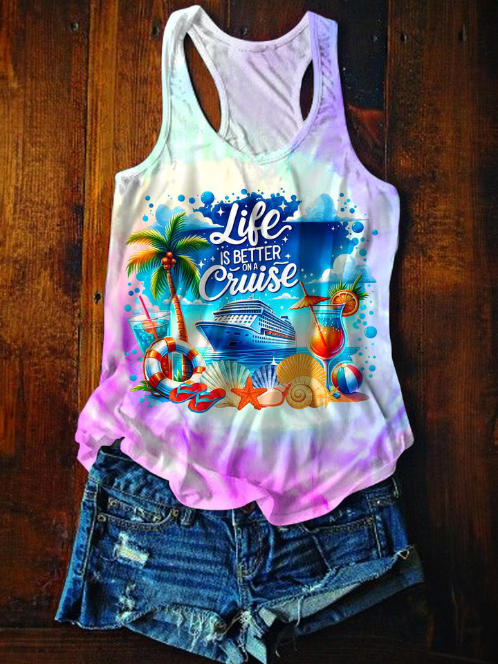 Life Is Better on A Cruise Tie Dye Print Crew Neck T-shirt