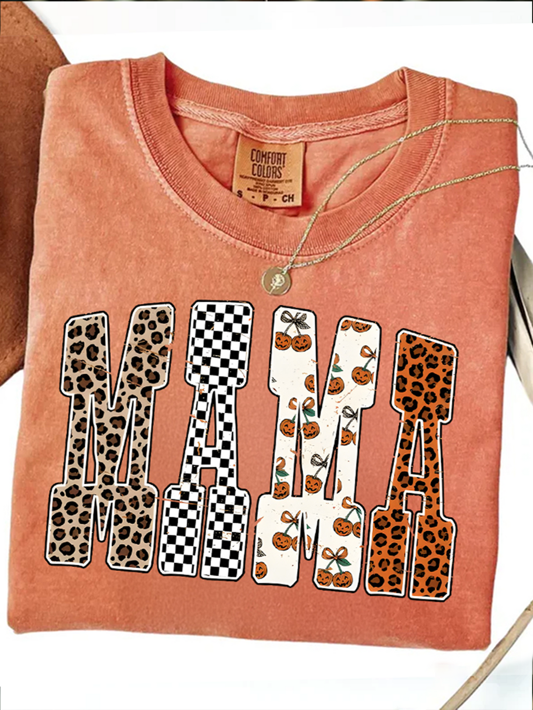Mama Pumpkin Leopard Retro T-shirt