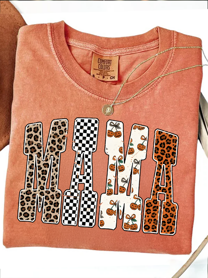 Mama Pumpkin Leopard Retro T-shirt