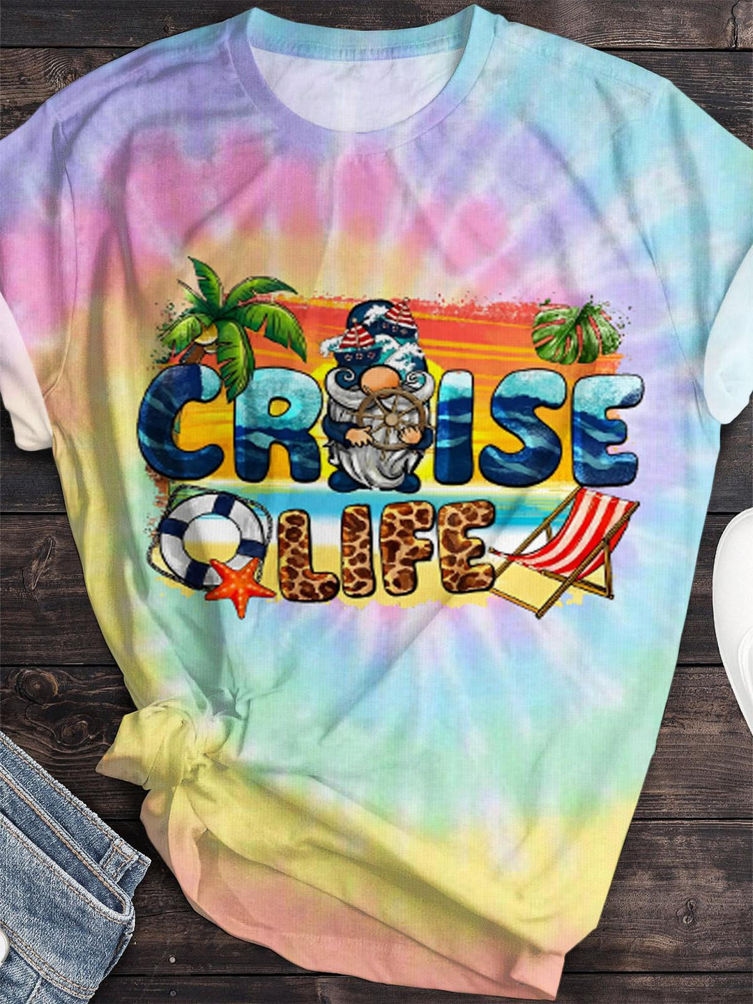 Cruise Life Gnome Tie Dye Crew Neck T-shirt