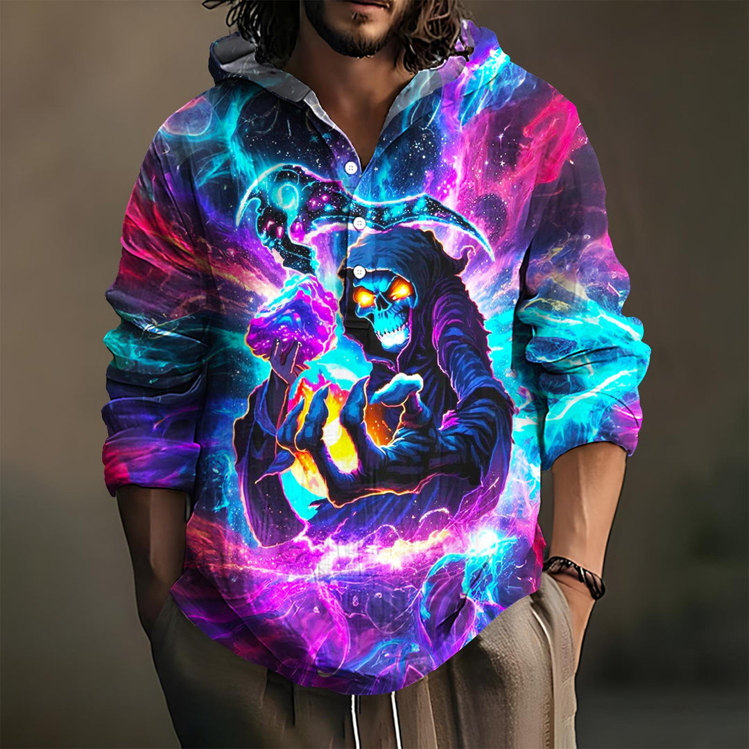 Boys' Halloween Print Long Sleeve Button Down Hoodie
