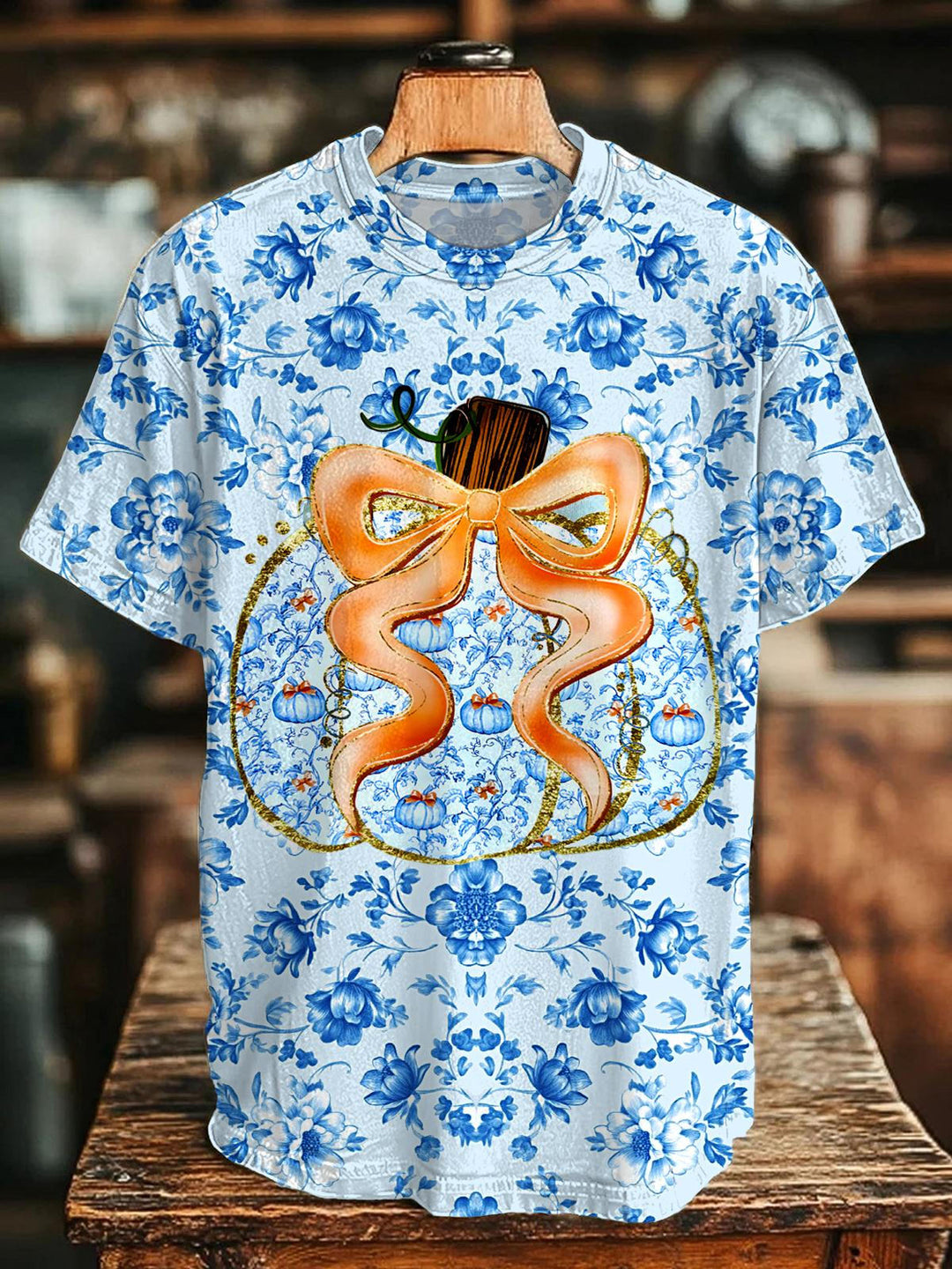 Autumn Pumpkin Print Crew Neck T-shirt
