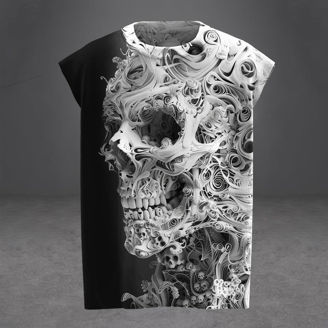 Men's Halloween Skull Embossed Print Crew Neck Vest
