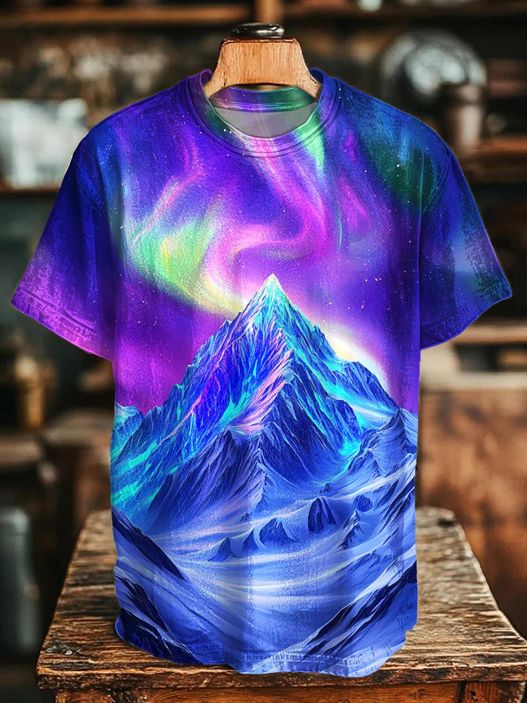 Winter Aurora Snow Mountain Crew Neck T-shirt