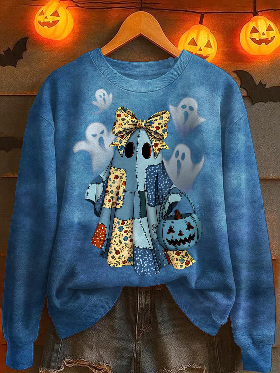 Halloween Ghost Print Long Sleeve Casual Top