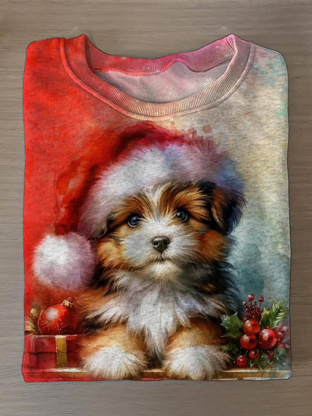 Women's Cute Christmas Puppy Printed Long Sleeve Casual Top